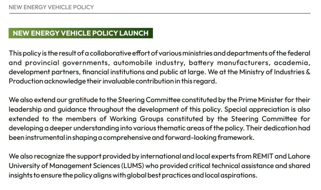 New Energy Vehicle Policy 2025-30 Pakistan